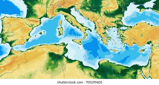 Mediterranean Sea Physical Map Stock Illustration 705299605 | Shutterstock