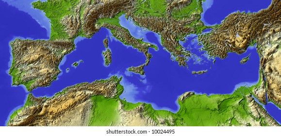 26 094 Map Of Mediterranean Images Stock Photos Vectors Shutterstock Mediterranean Shaded Relief Map Colored 260nw 10024495