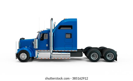 Medium Blue American Truck Isolated On White Background