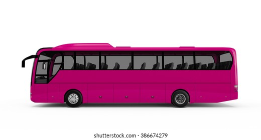 Medium Violet Red Big Tour Bus Isolated On White Background