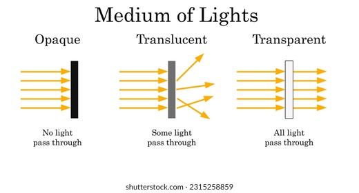 Mediums of light with transparent, translucent and opaque objects, 3d rendering
