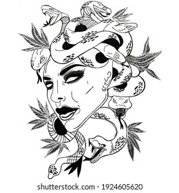 Medusa Black White Illustration Stock Illustration 1924605620