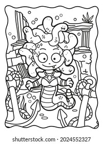 Medusa woman. Gorgon. Coloring book for Halloween. Coloring book for children and adults. Spooky coloring. Halloween.