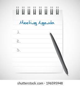 Meeting Agenda Notepad Illustration Design Over A White Background