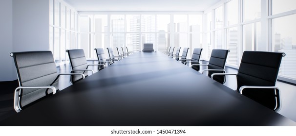 Meeting Room In High-rise Building With A View At The Skyline - 3D Illustration