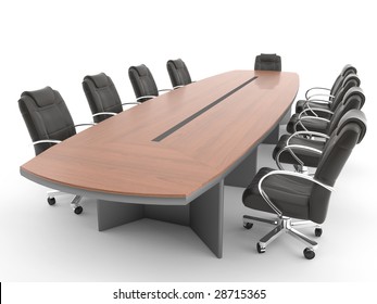 Meeting Room Table And Chair Isolated On White Background, THIS IMAGE CONTAINS A CLIPPING PATH.