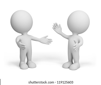 Meeting of two friends. 3d image. Isolated white background.