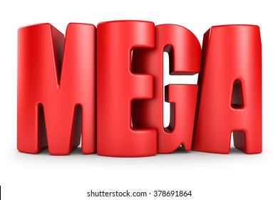 Mega 3d text isolated over white background