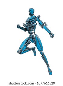 mega drone soldier robot is doing a comic action pose, 3d illustration