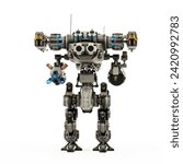 mega mech enforcer is standing up on rear view, 3d illustration