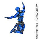 mega robot is happy and jumping in white background, 3d illustration