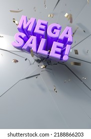 A Mega Sale Character That Cuts Through The Wall Design For Vertical Banner Design. 3d Rendering