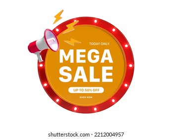 Mega Sale Offer 3d Render With Megaphone.