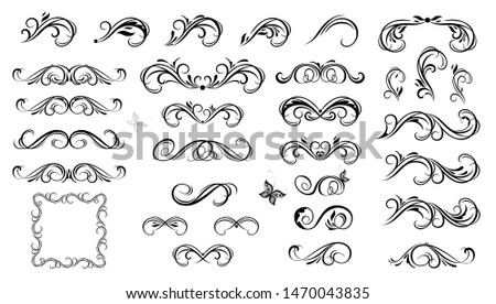 Mega set or collection of vector calligraphic and floral decorative elements and headers for design