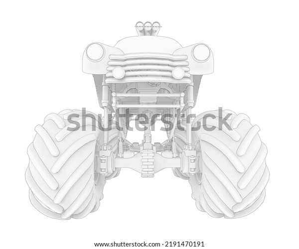 mega truck in cartoon out line on bottom\
cool front view, 3d\
illustration