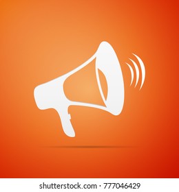 Megaphone Icon Isolated On Orange Background. Flat Design