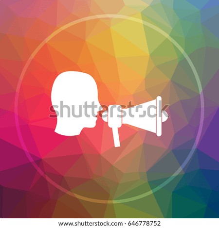 Megaphone icon. Megaphone website button on low poly background.