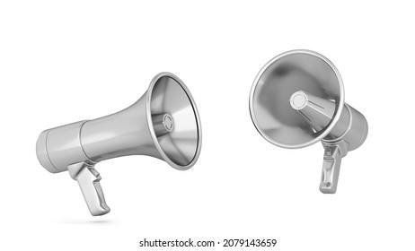 Megaphone, Loudspeaker For Public Anouncement. 3d Illustration Isolated On White Background 