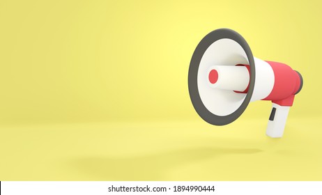 Megaphone on yellow background , 3d rendering illustration