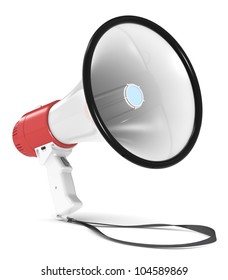 Megaphone. Red and white Megaphone with Strap. Floor Shadow.