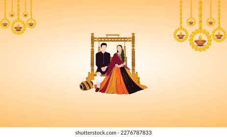 Mehndi card design for couples. Pakistani wedding card template. Couple haldi card design. - Powered by Shutterstock