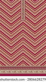 MEHROON PANEL ZIGZAG PATTERN BODER NECK TIE WINTER KURTI