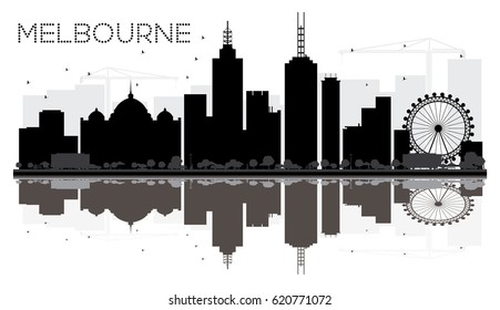 Melbourne City Skyline Black White Silhouette Stock Vector (Royalty ...