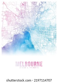 Melbourne Colors Watercolor City Map Poster