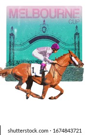 Melbourne Cup Horse Racing Illustration