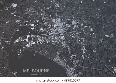 Melbourne Map, Satellite View, City, Australia. 3d Rendering