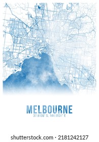 Melbourne Watercolor City Map Poster