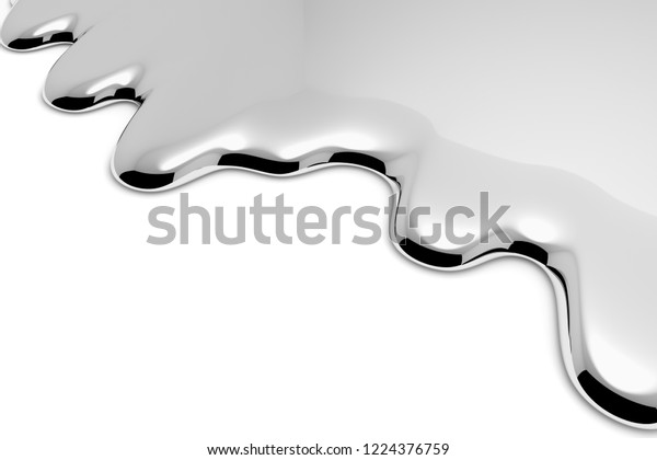 Melt metal liquid on white with shadows abstract\
metallic background (chrome, mercury, silver or other metal) 3D\
illustration diagonal\
view