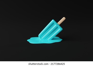 Melted Blue Ice Lolly On A Pastel Background. Concept Of Summer, Vacation. Cooling Down On Warm Days. 3d Rendering, 3d Illustration.