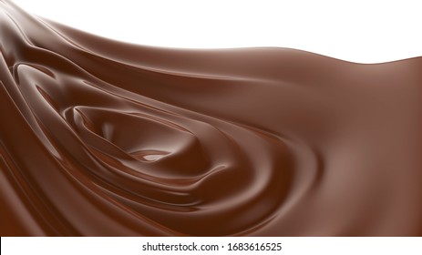Melted chocolate splash and ripples background. 3d illustration