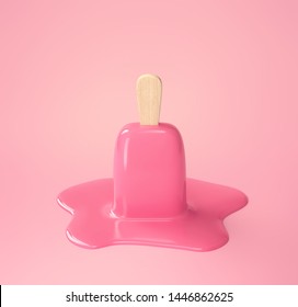 Melted fruit ice cream on pink background. Summer minimal concept. 3D rendering