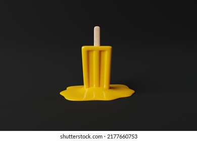 Melted Yellow Ice Lolly On A Pastel Background. Concept Of Summer, Vacation. Cooling Down On Warm Days. 3d Rendering, 3d Illustration.