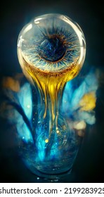 Melting Fantasy Glass Eyeball With Blueish Background