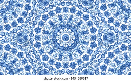 Melting watercolor colorful symmetrical pattern for textile, porcelain ceramic tiles and design. Vintage decorative element with mandala. Hand drawn background. Islam, arabic indian, ottoman motifs. 