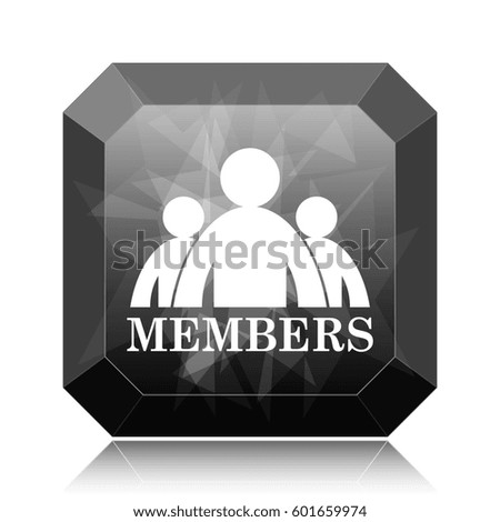 Members icon, black website button on white background.