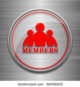 Members icon. Internet button on metallic background. 