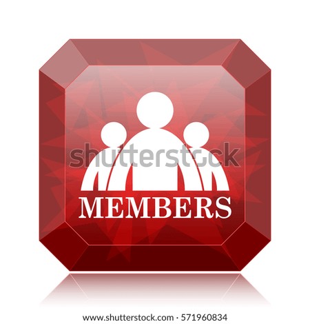 Members icon, red website button on white background.