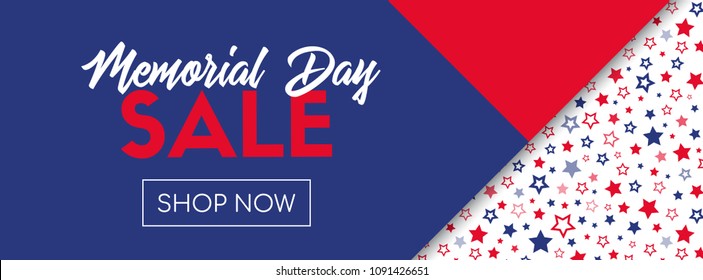Memorial day sale banner. Online shopping template. Raster version