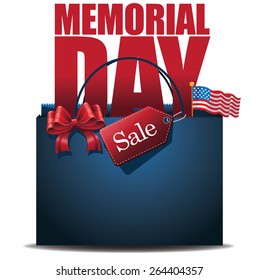 Memorial Day Sale Shopping Bag Background Royalty Free Stock Illustration For Greeting Card, Ad, Promotion, Poster, Flier, Blog, Article, Ad, Marketing, Retail Shop, Brochure, Signage