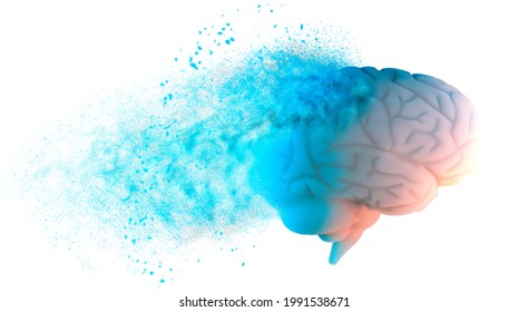 Memory lapses, forgetting things, degenerative disease. Brain problems. Parkinson and alzheimer desease. Mental health. Stroke, synapses and neurnons interaction. 3d render  - Shutterstock ID 1991538671