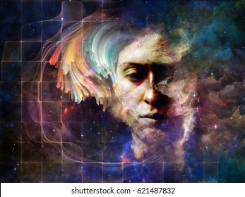 Memory Of Me Series. Abstract Design Made Of Female Portrait And Space Texture  On The Subject Of Art, Philosophy And Spirituality