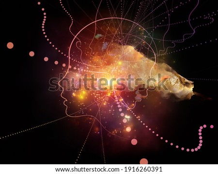 Memory Orbits series. Human face, lines, abstract elements end lights composition on subject of consciousness and human mind.