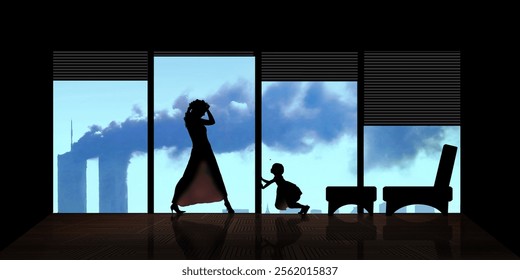 The memory of the September 11, 2001 terrorist attack on the World Trade Center  still haunts New Yorkers like this mother and daughter seeing it through windows in a 3-d illustration.