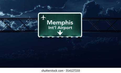 Memphis USA Airport Highway Sign At Night 3D Illustration