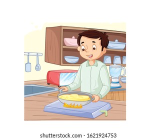 A Men Coocking Food In The Kitchen