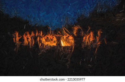 men dancing at night by the fire, man ceremony. - Powered by Shutterstock